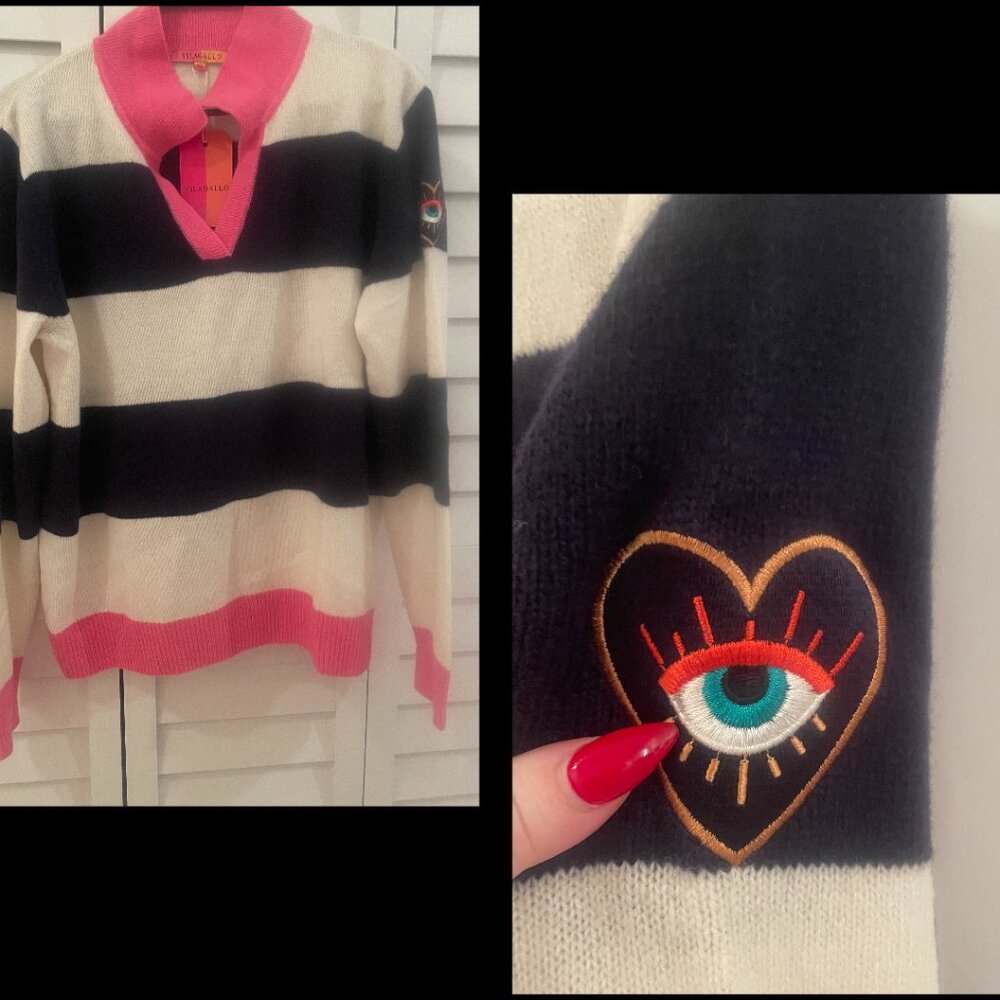 NWT Vilagallo Evil Eye Striped Contrast Pullover Sweater
